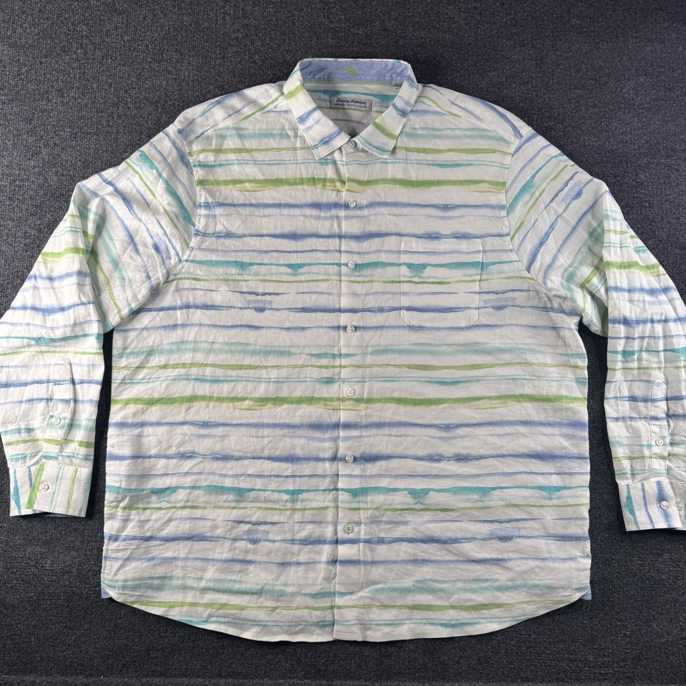 Tommy Bahama Long Sleeve Mens 2XL Barbados Breeze Stretch Linen Button Down EUC